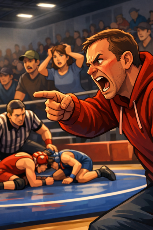 Angry parent at the wrestling match